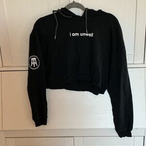 Black Cropped Hoodie with Graphic Print